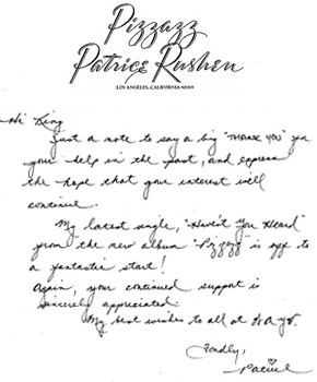 Patrice Rushen note to King of Powerhouse Radio